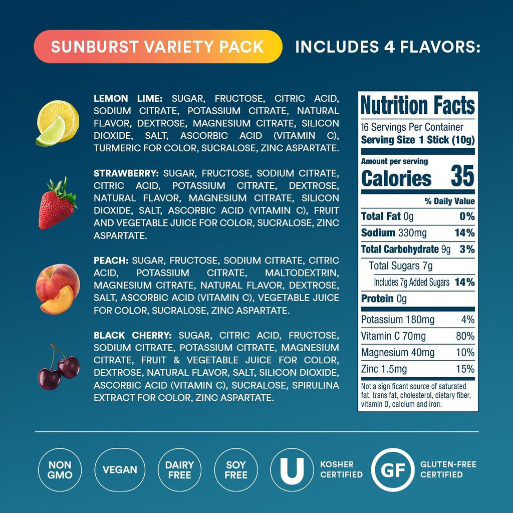 Sunburst Variety Pack Electrolyte Powder, 8 oz sticks, 16 count Y5