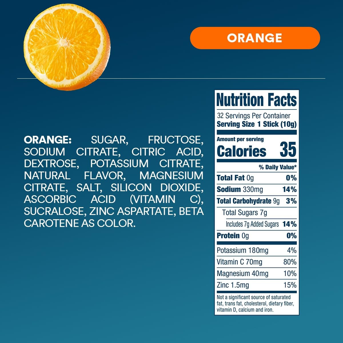 Orange Electrolyte Powder, 8 oz sticks, 32 count M2