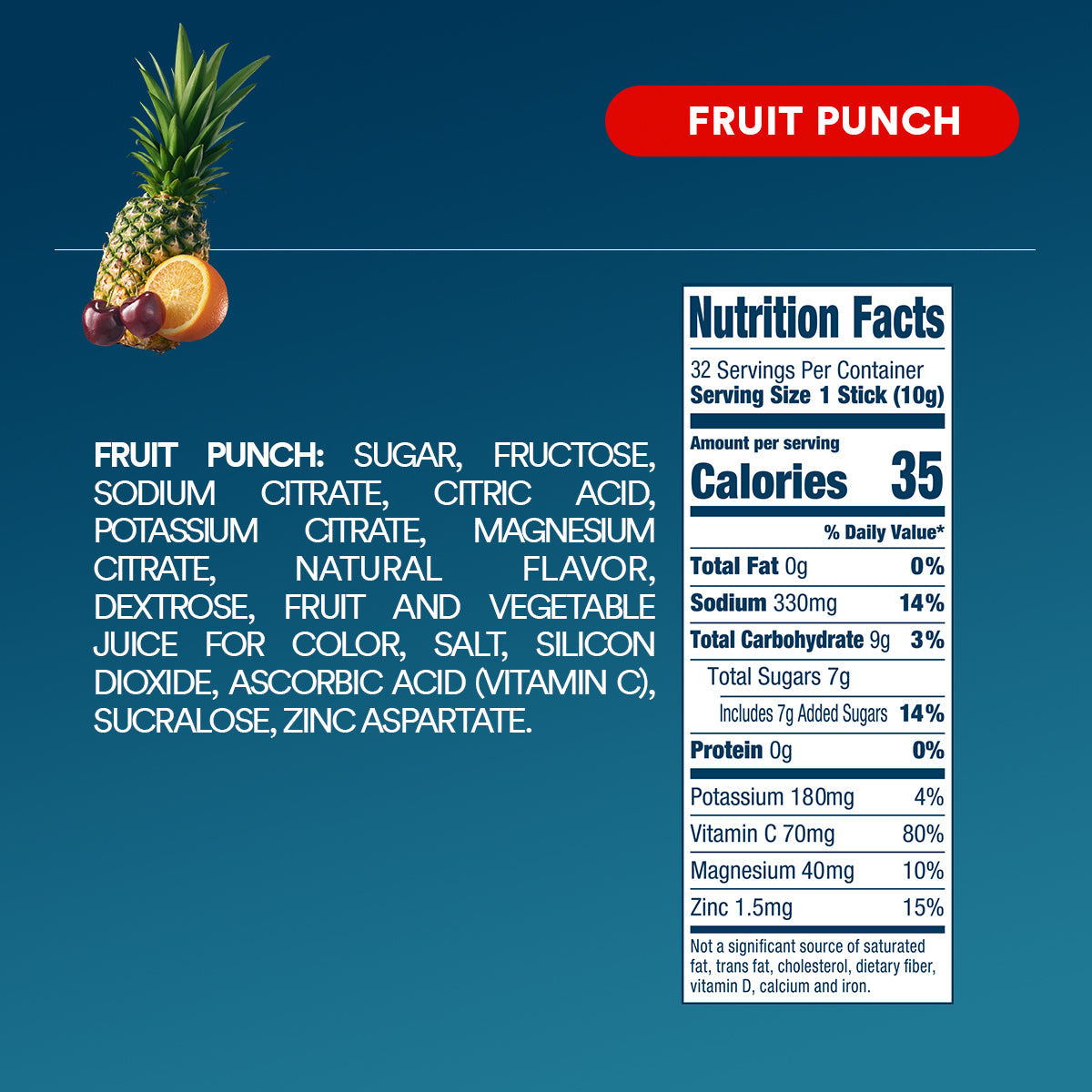 Fruit Punch Electrolyte Powder, 8 oz sticks, 32 count X4