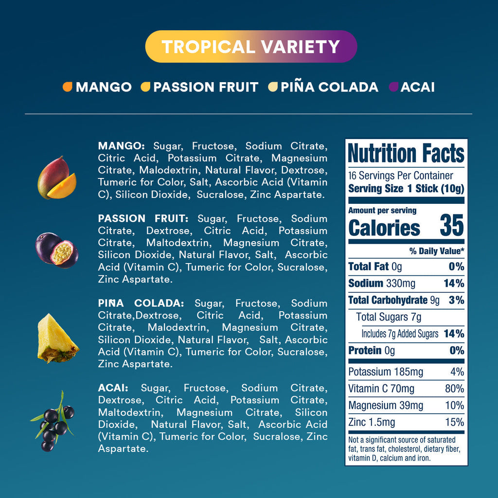 Tropical Variety Pack Electrolyte Powder, 8 oz sticks, 16 count J7