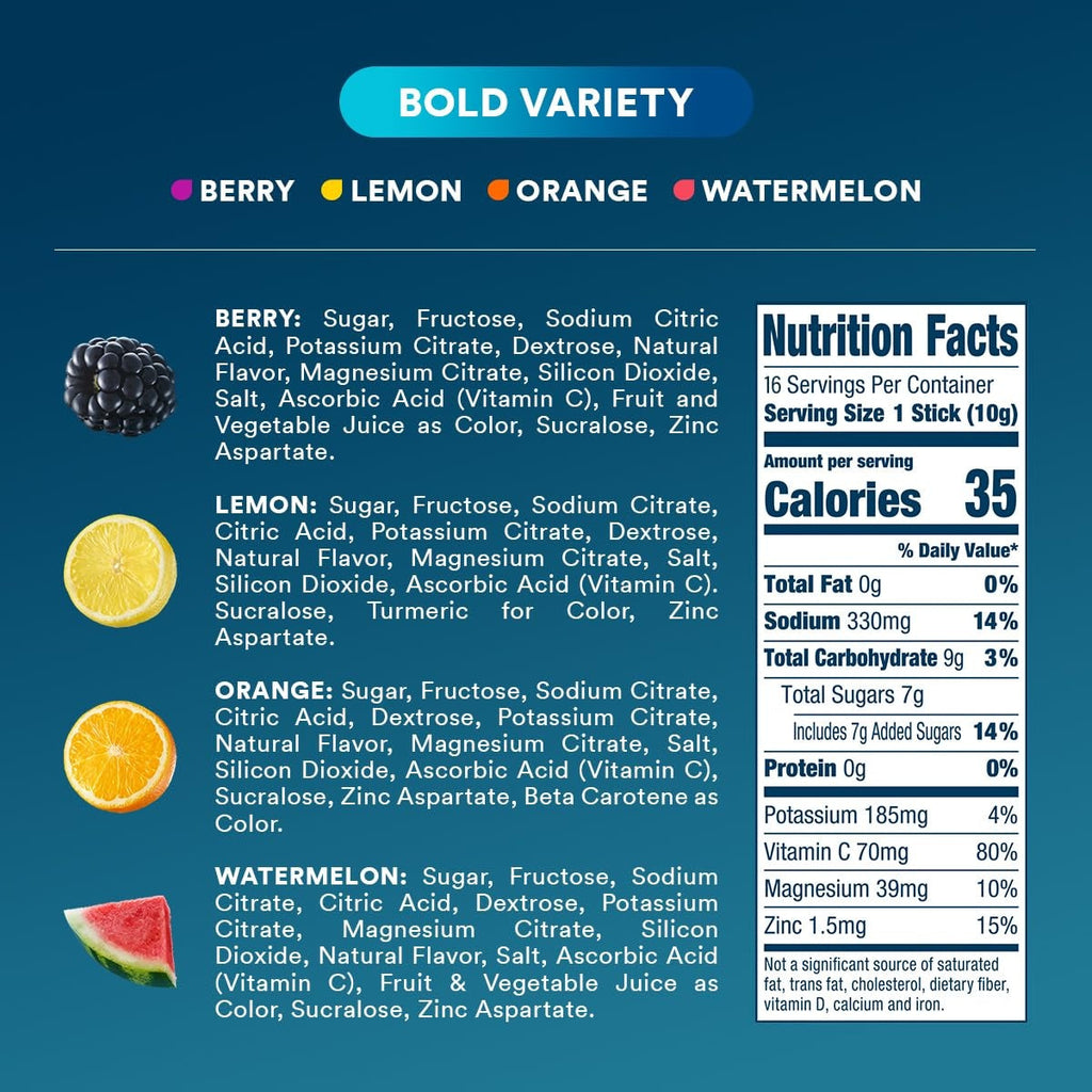 Bold Variety Pack Electrolyte Powder, 8 oz sticks, 16 count D5