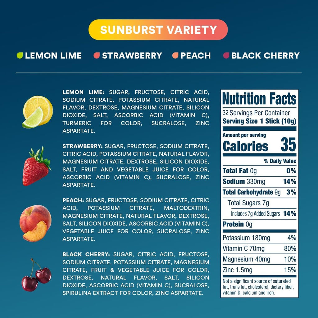 Sunburst Variety Pack Electrolyte Powder, 8 oz sticks, 32 count Q4
