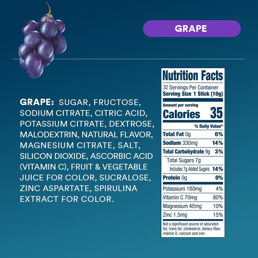Grape Electrolyte Powder, 8 oz sticks, 32 count O0