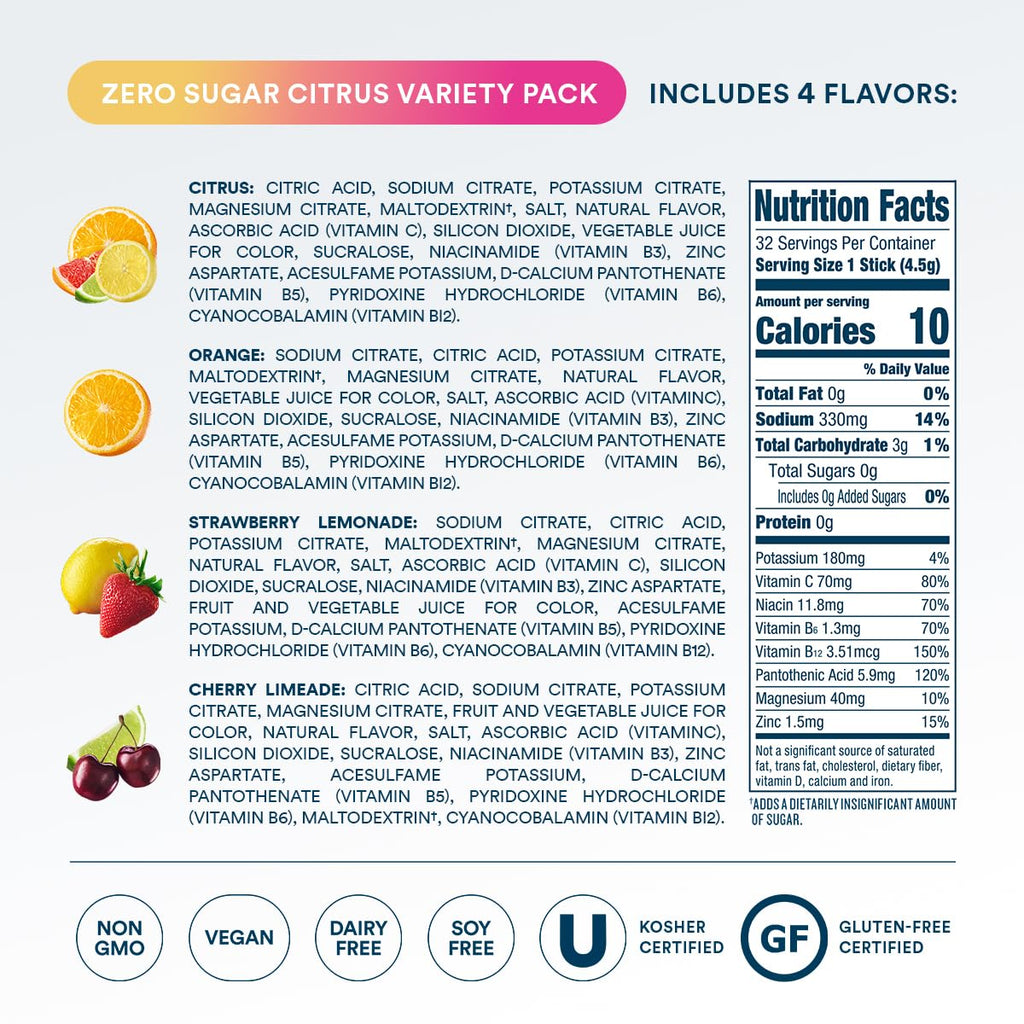 Zero Sugar Citrus Variety Pack Electrolyte Powder, 8 oz sticks, 32 count P1