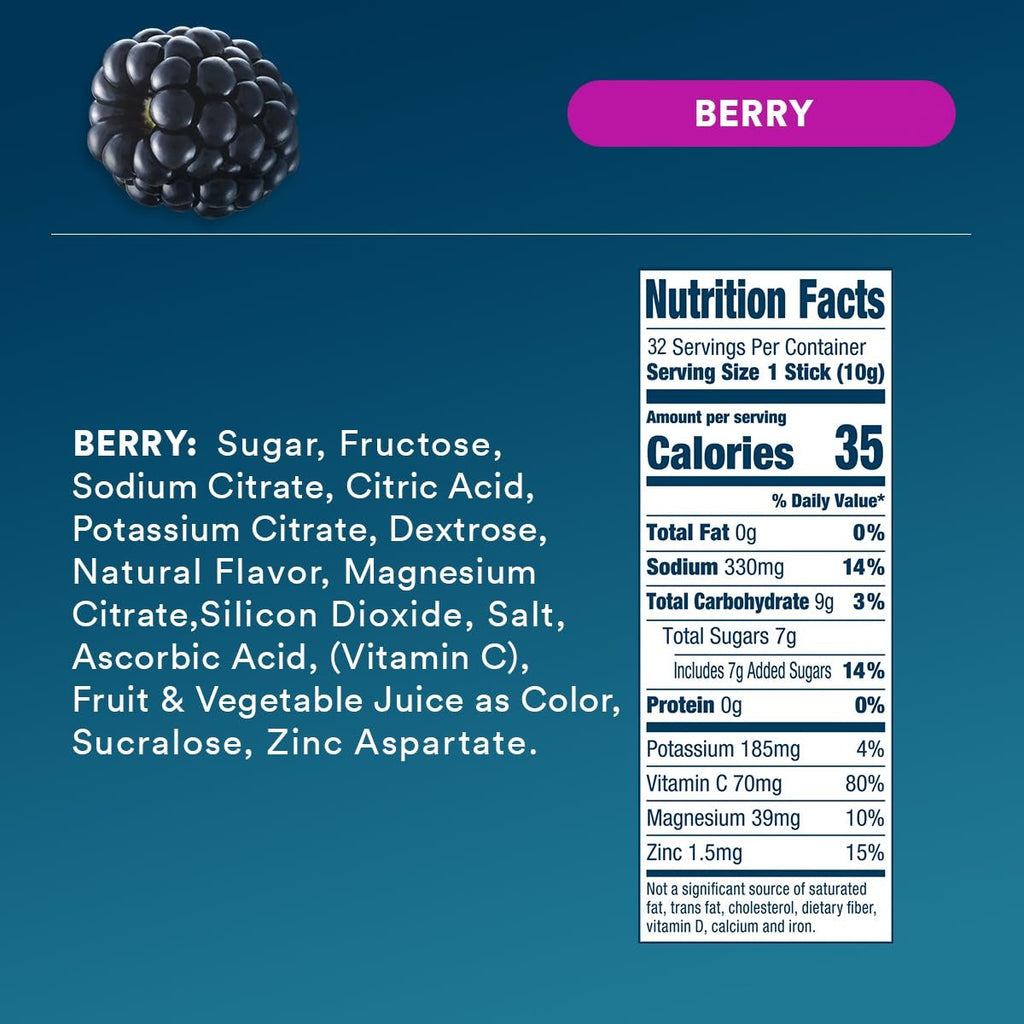 Berry Electrolyte Powder, 8 oz sticks, 32 count D5