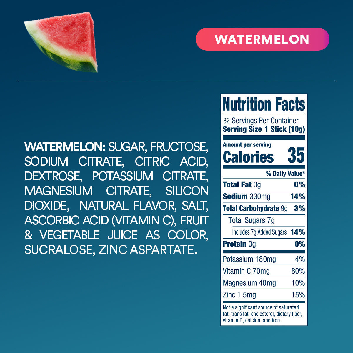 Watermelon Electrolyte Powder, 8 oz sticks, 32 count E7