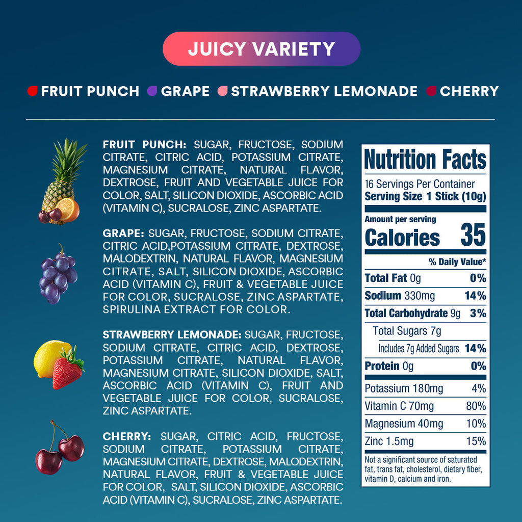 Juicy Variety Pack Electrolyte Powder, 8 oz sticks, 16 count O8