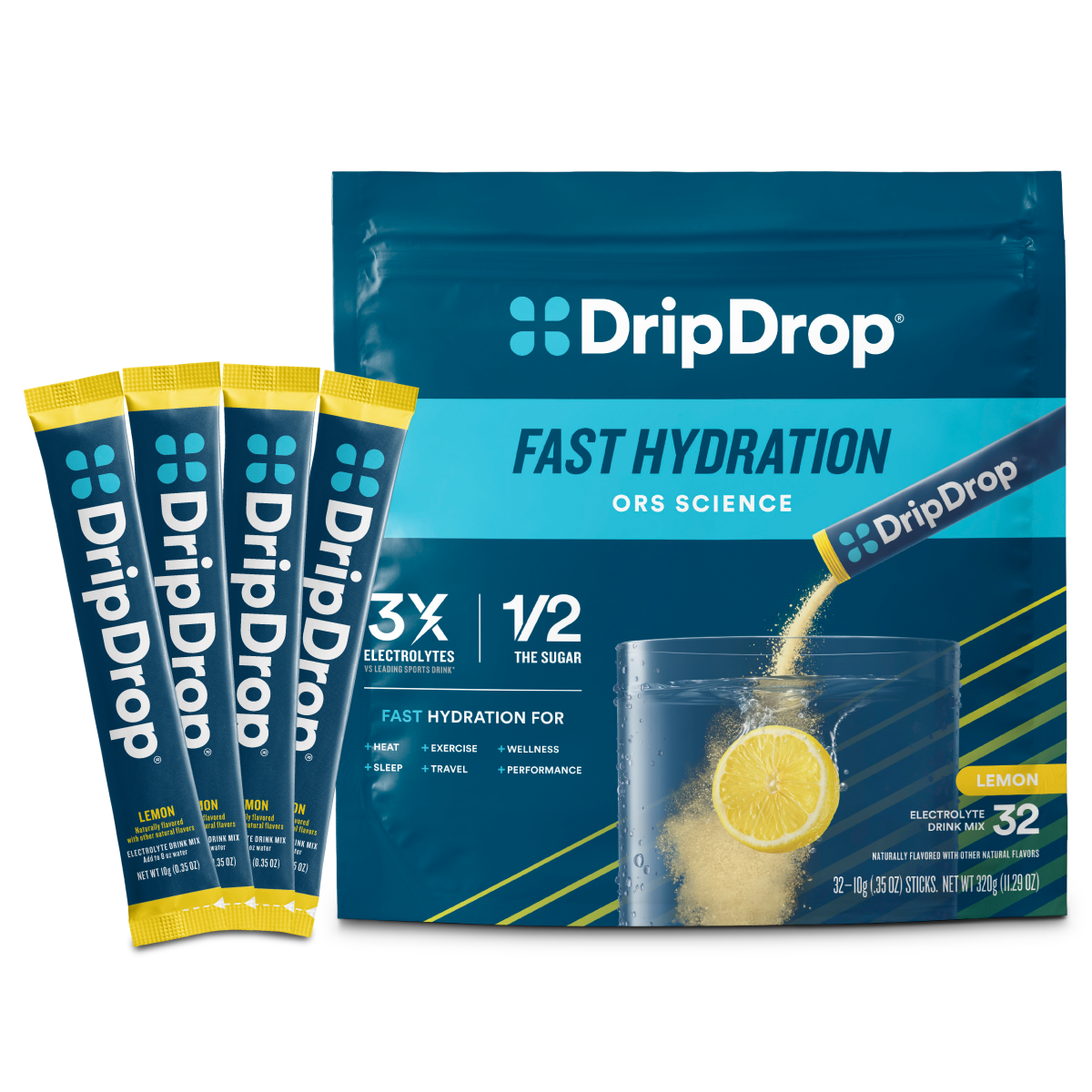 Lemon Electrolyte Powder, 8 oz sticks, 32 count D4