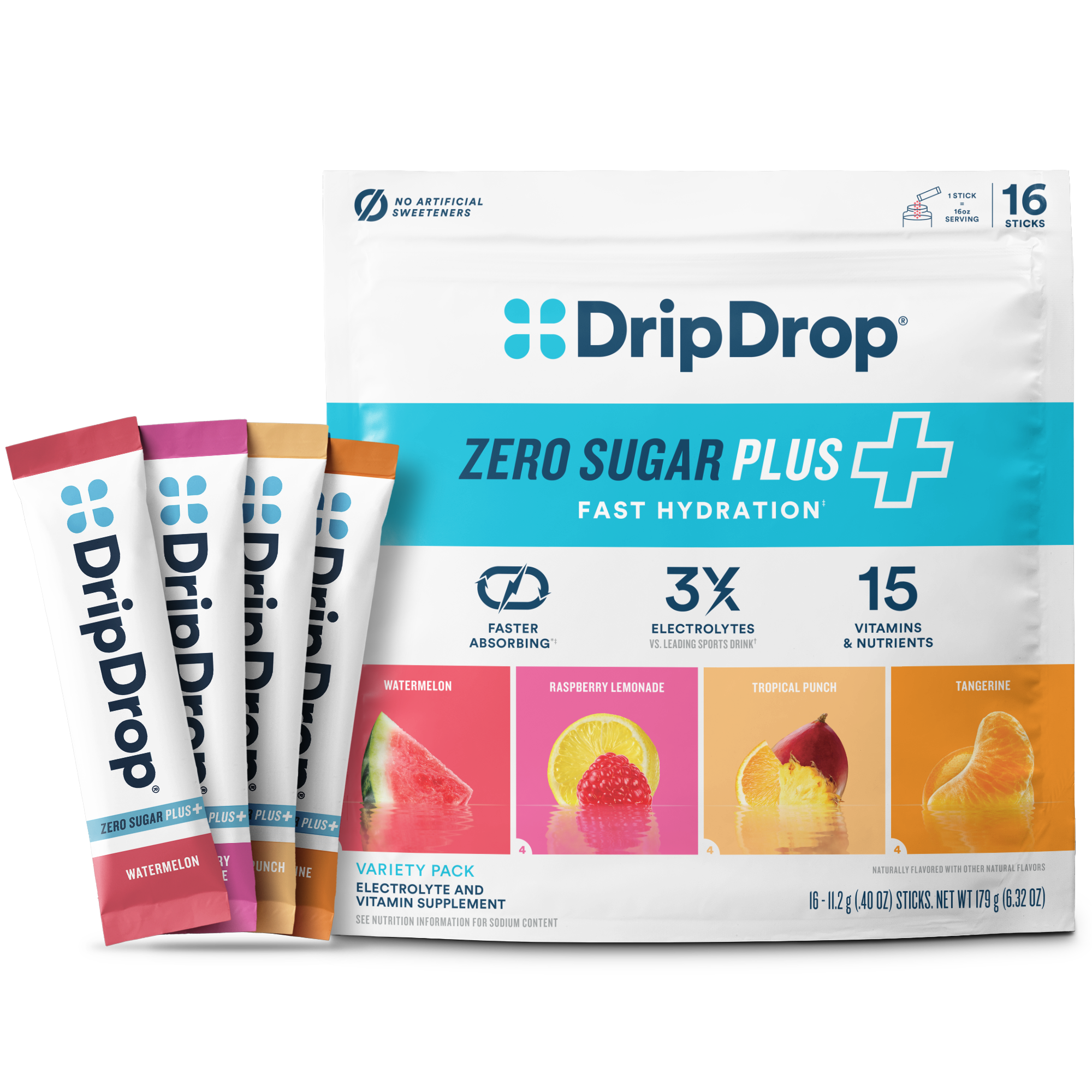 Zero Sugar Plus, Watermelon, Tangerine, Tropical Punch, Raspberry Lemonade, 16 oz sticks, 16 count Y0