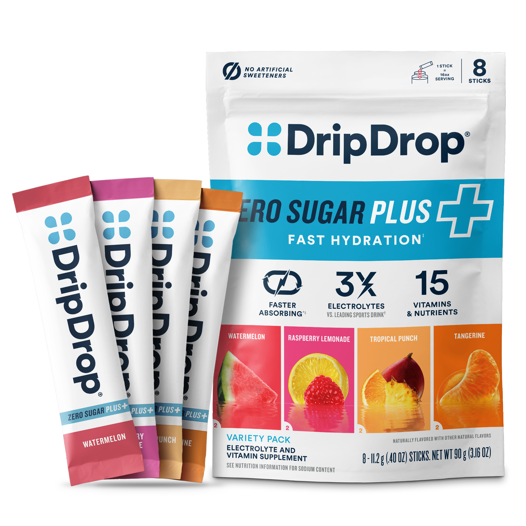 Zero Sugar Plus, Watermelon, Tangerine, Tropical Punch, Raspberry Lemonade, 16 oz sticks, 8 count O6