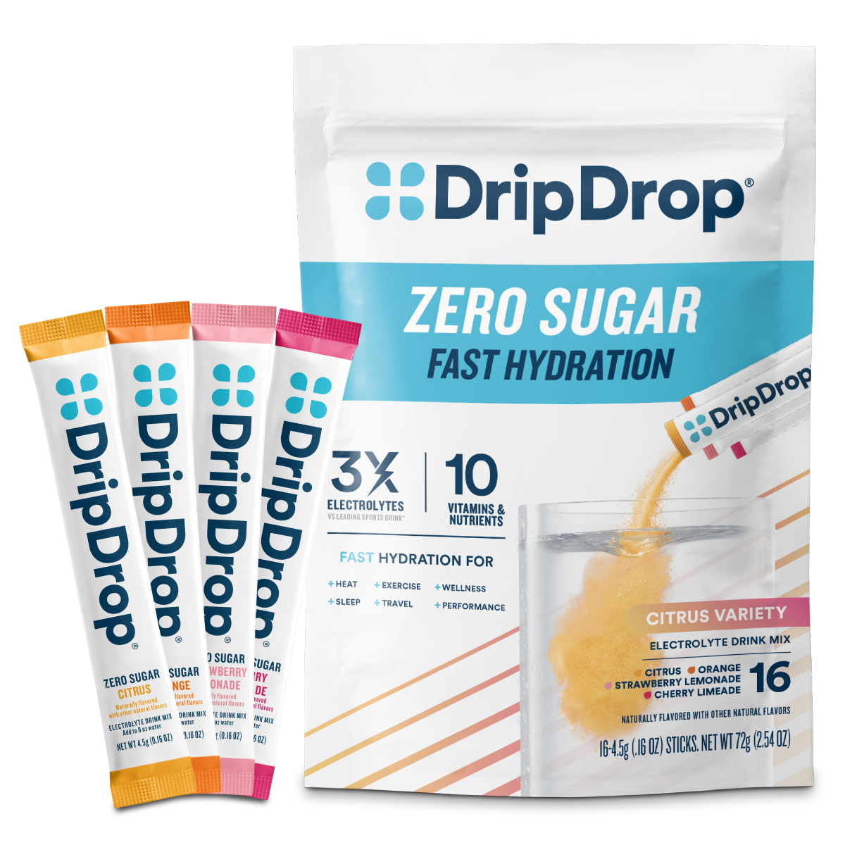 Zero Sugar Citrus Variety Pack Electrolyte Powder, 8 oz sticks, 16 count O4
