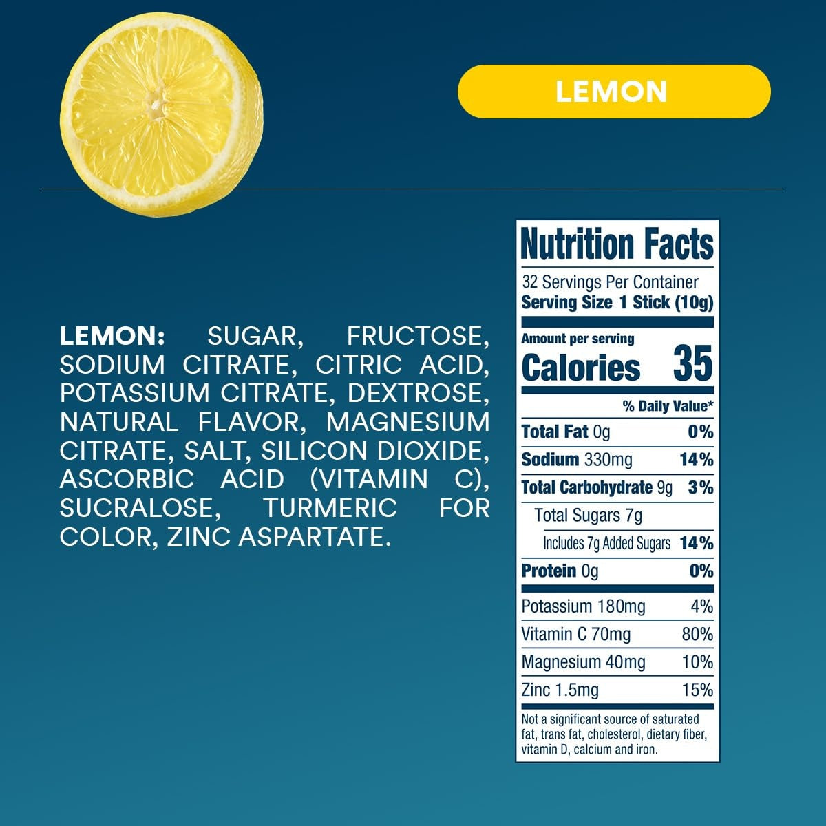Lemon Electrolyte Powder, 8 oz sticks, 32 count D4