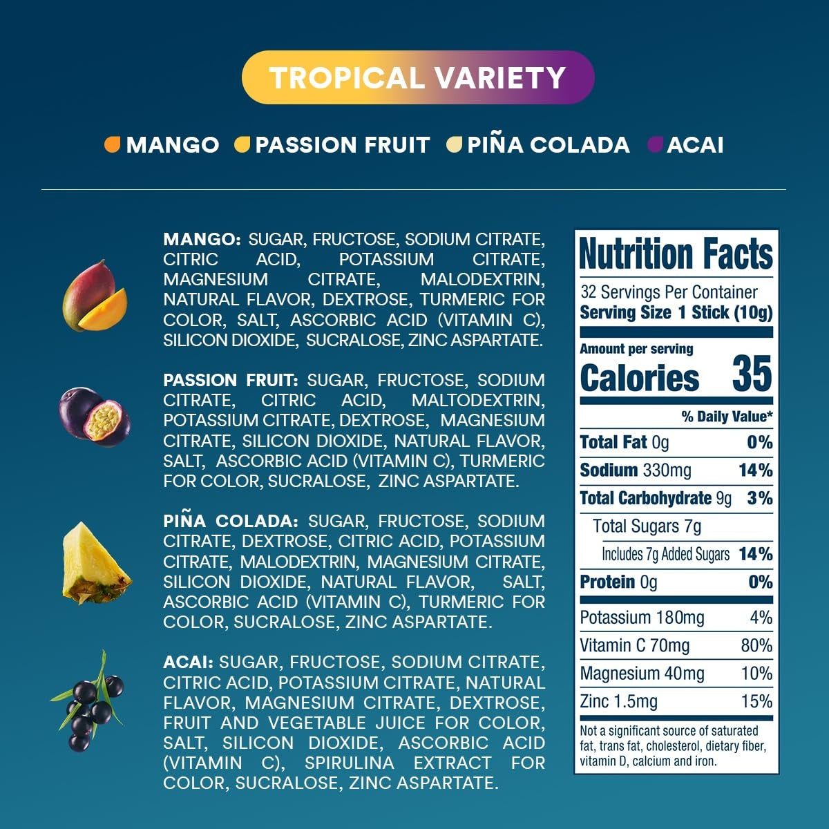 Tropical Variety Pack Electrolyte Powder, 8 oz sticks, 32 count P5