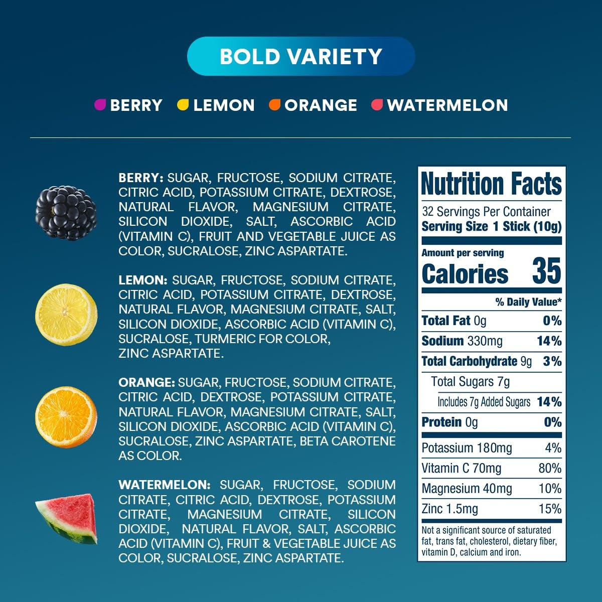 Bold Variety Pack Electrolyte Powder, 8 oz sticks, 32 count H1
