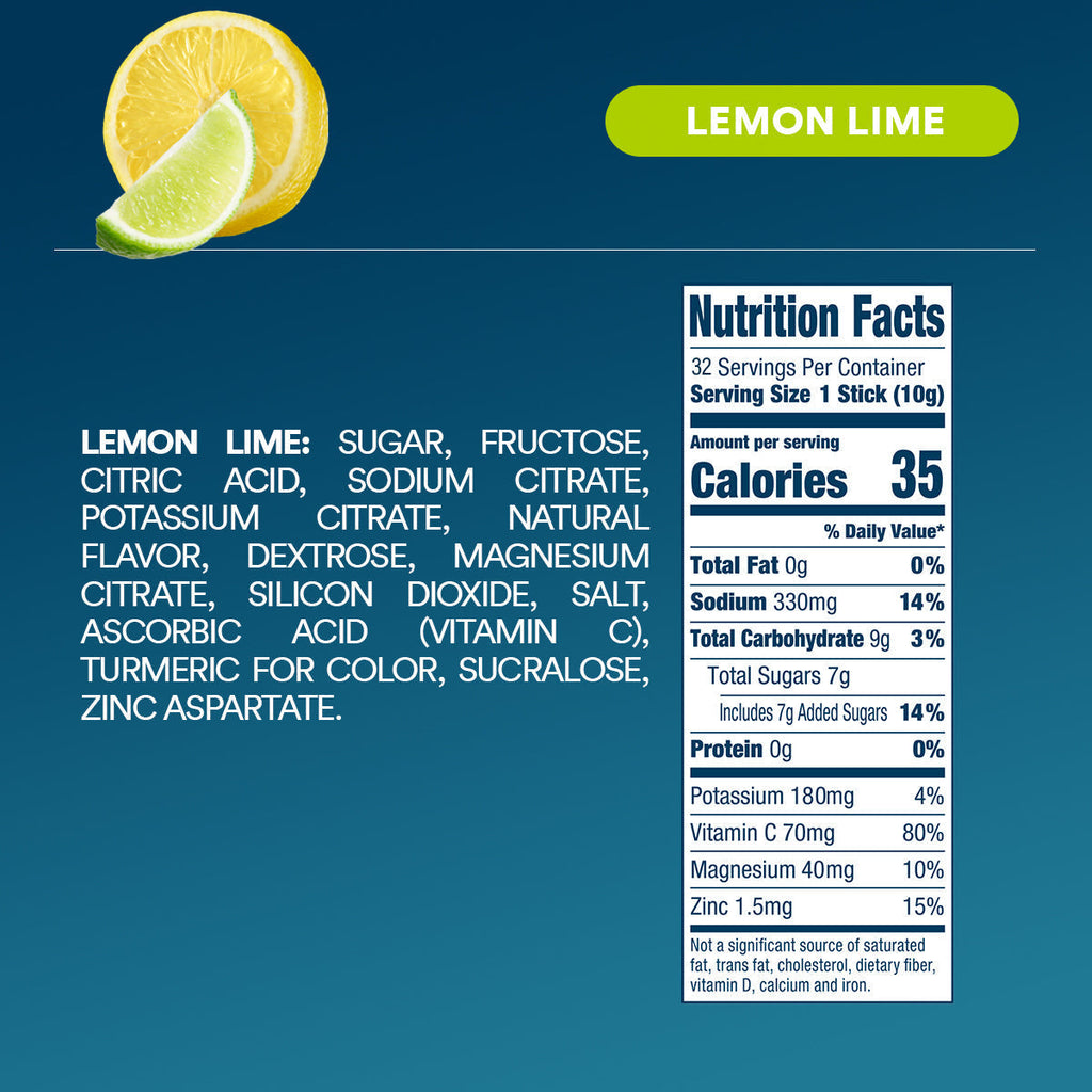 Lemon Lime Electrolyte Powder, 8 oz sticks, 32 count C9